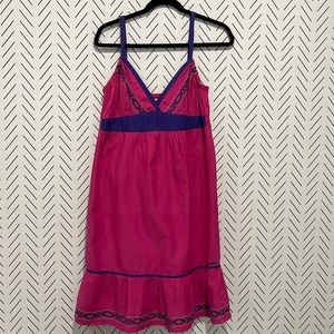 Roxy pink boho beach dress. Embroidered